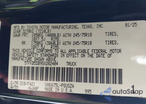 2025 Toyota Tundra Sr 4Wd from USA, damaged, VIN 5TFKB5DB9SX282404